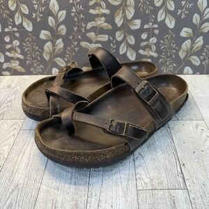 Birkenstock Mayari Brown Leather Women Sandals Slides Shoes Slides 37 7 READ